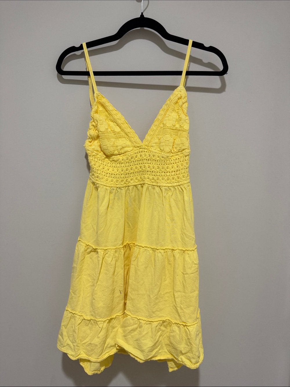 Yellow Crochet Bodice Spaghetti Strap Sundress with open back